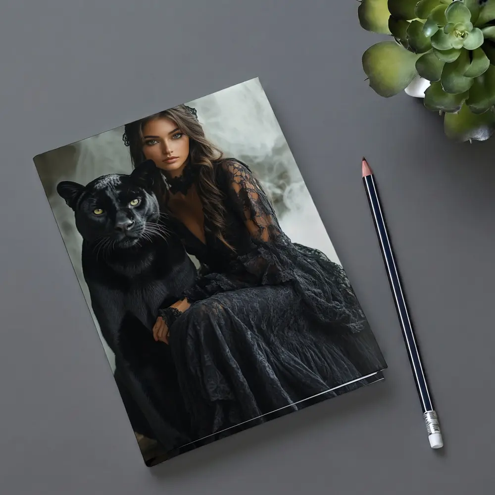 Woman in Black Lace Dress with Panther – Notebooks