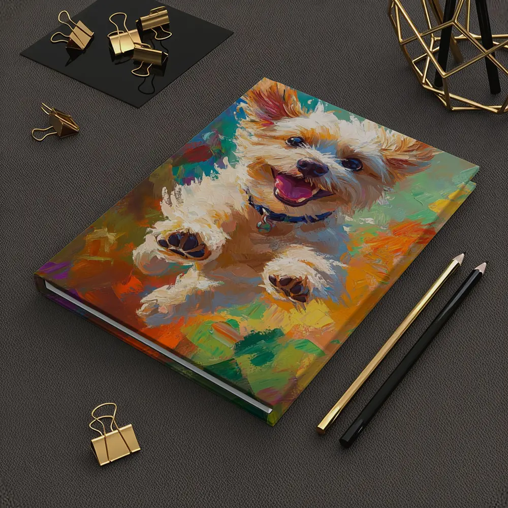Happy Terrier Dog Jumping Colorful Oil Painting – Notebooks