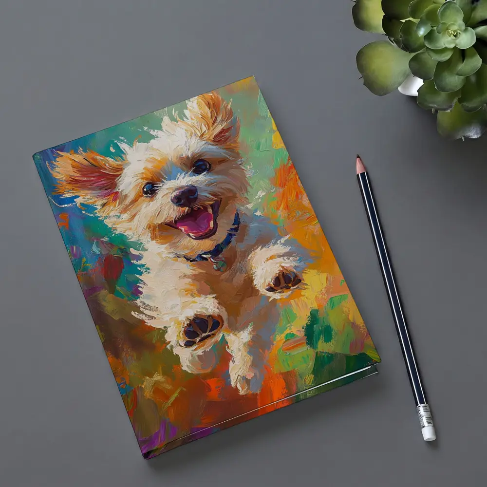 Happy Terrier Dog Jumping Colorful Oil Painting – Notebooks