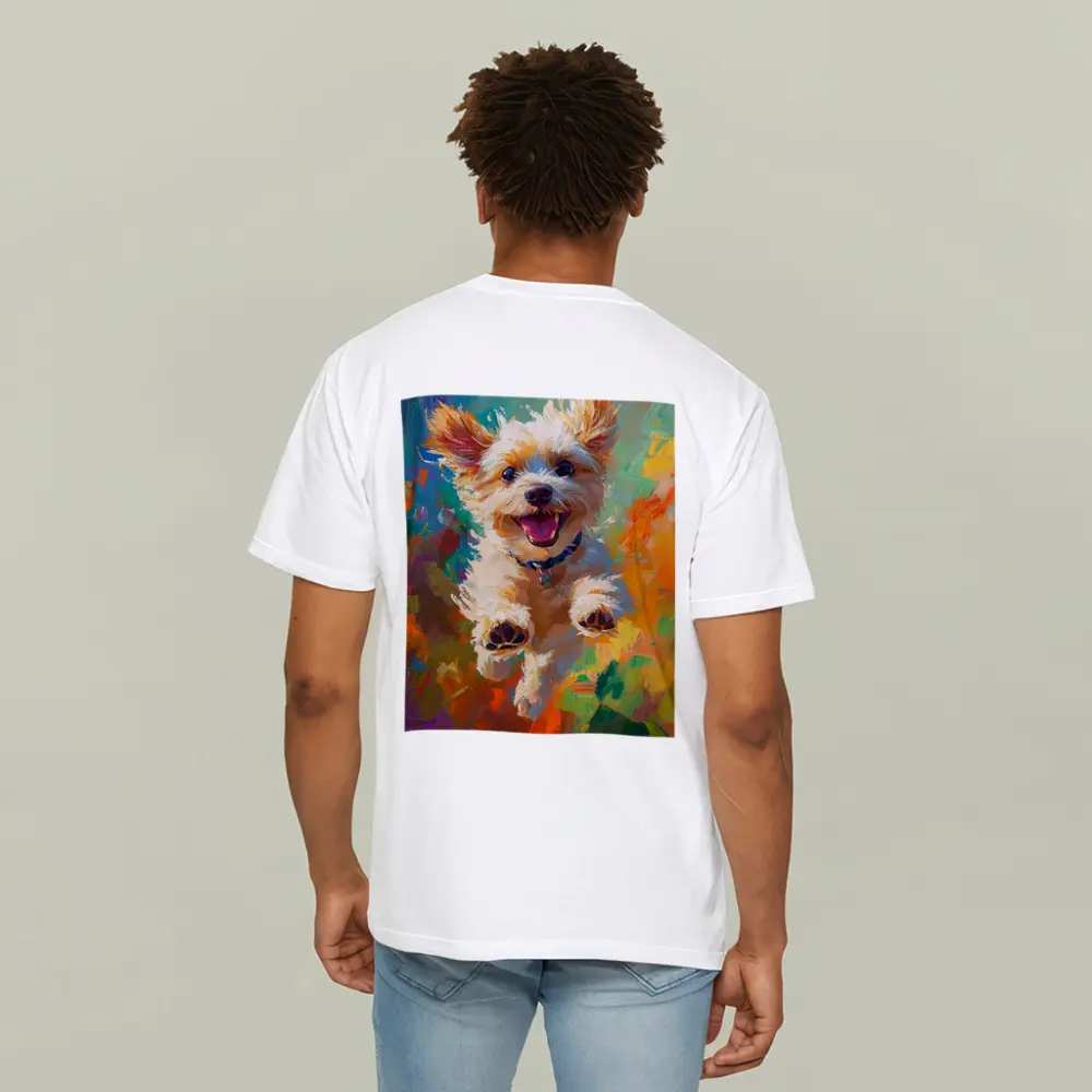 Happy Terrier Dog Jumping Colorful Oil Painting – T-Shirts