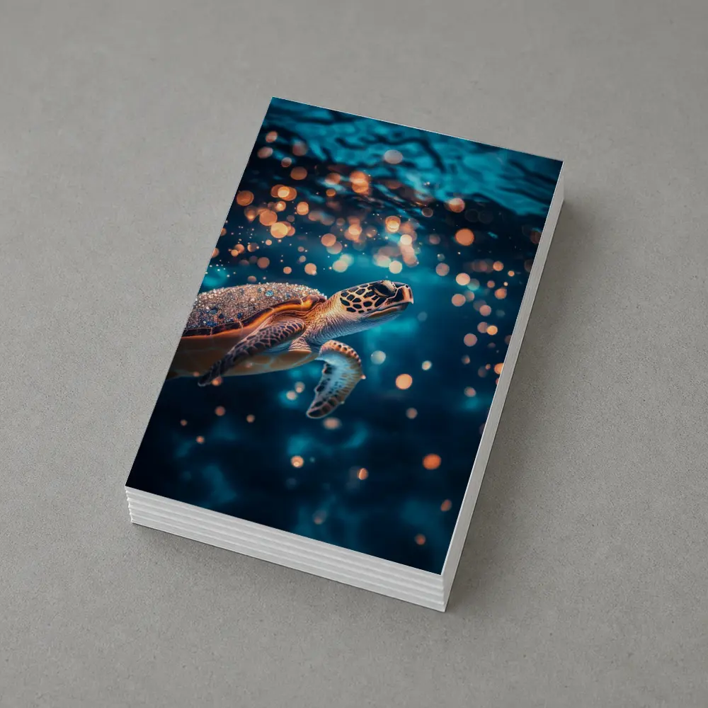 Sea Turtle Swimming In Glowing Blue Ocean – Postcards