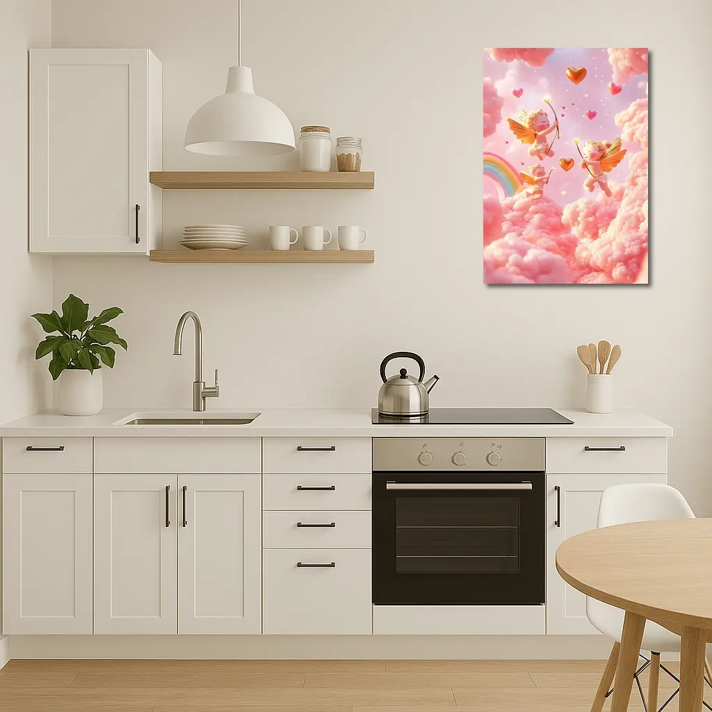 Cute Cupids Flying Over Pink Clouds – Wall Art