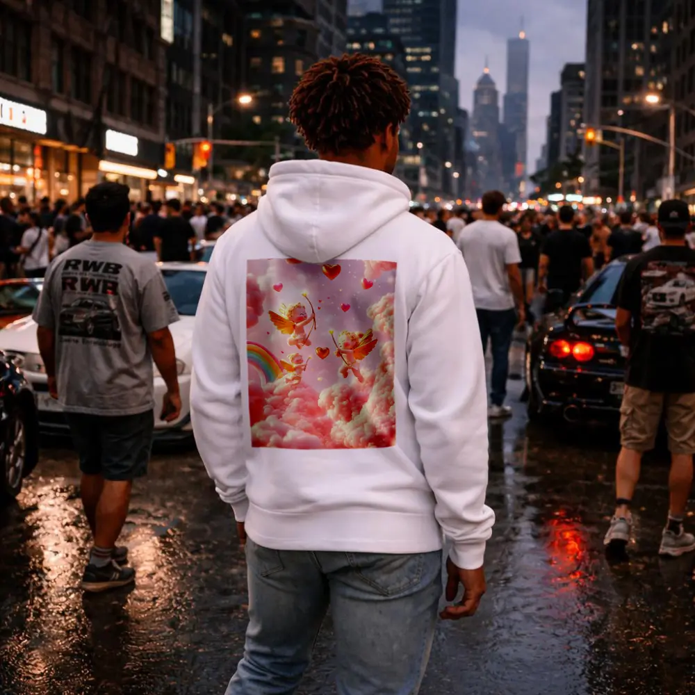 Cute Cupids Flying Over Pink Clouds – Hoodies