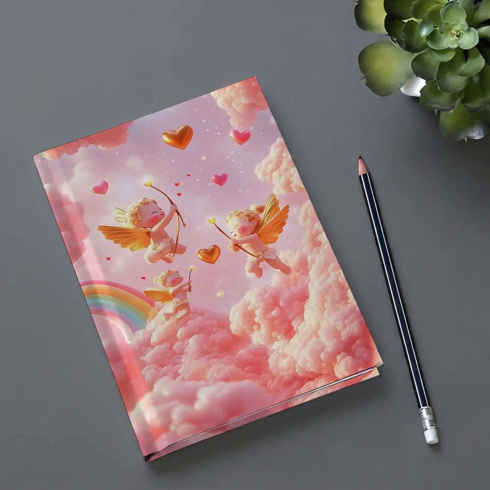 Cute Cupids Flying Over Pink Clouds – Notebooks