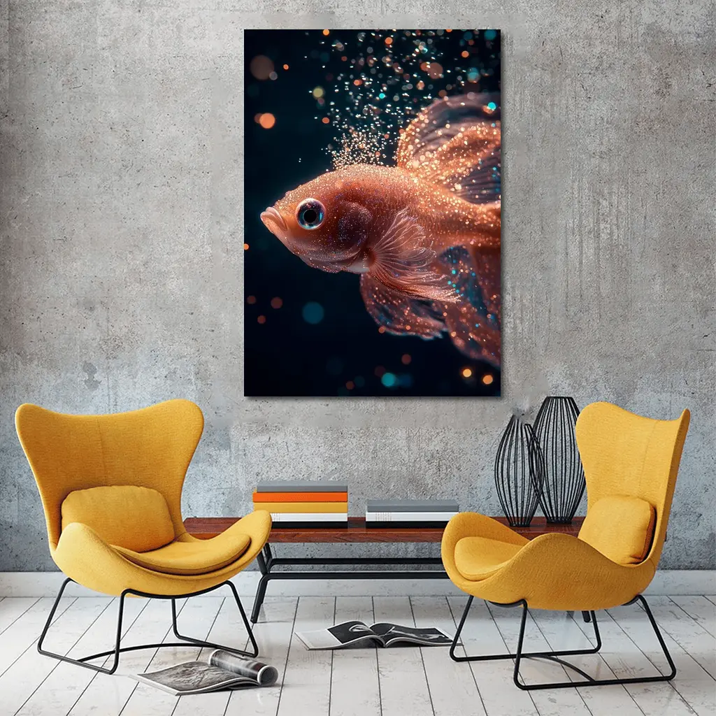 Rose Gold Betta Fish Dark Bokeh Background – Wall Art