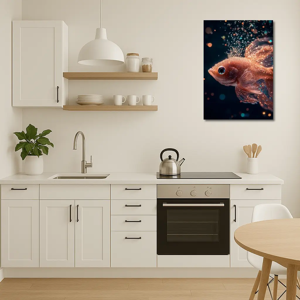 Rose Gold Betta Fish Dark Bokeh Background – Wall Art