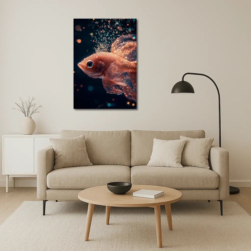 Rose Gold Betta Fish Dark Bokeh Background – Wall Art