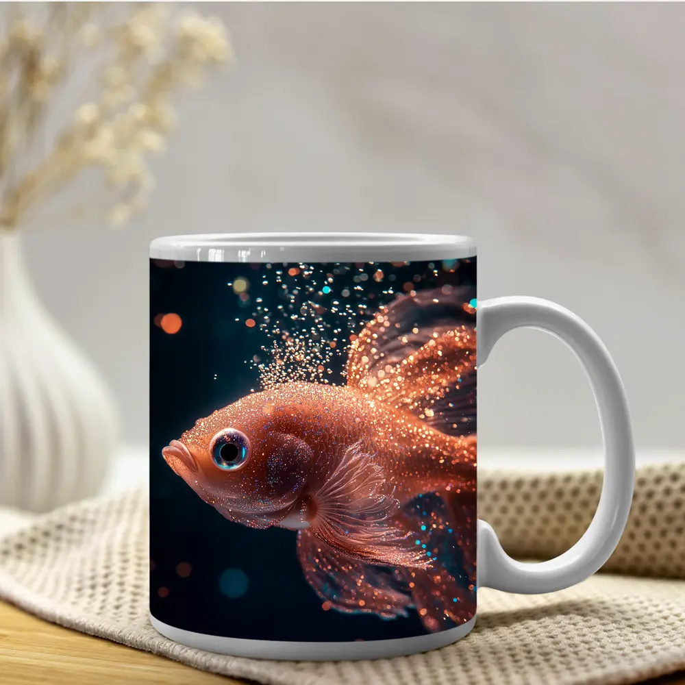 Rose Gold Betta Fish Dark Bokeh Background – Mugs