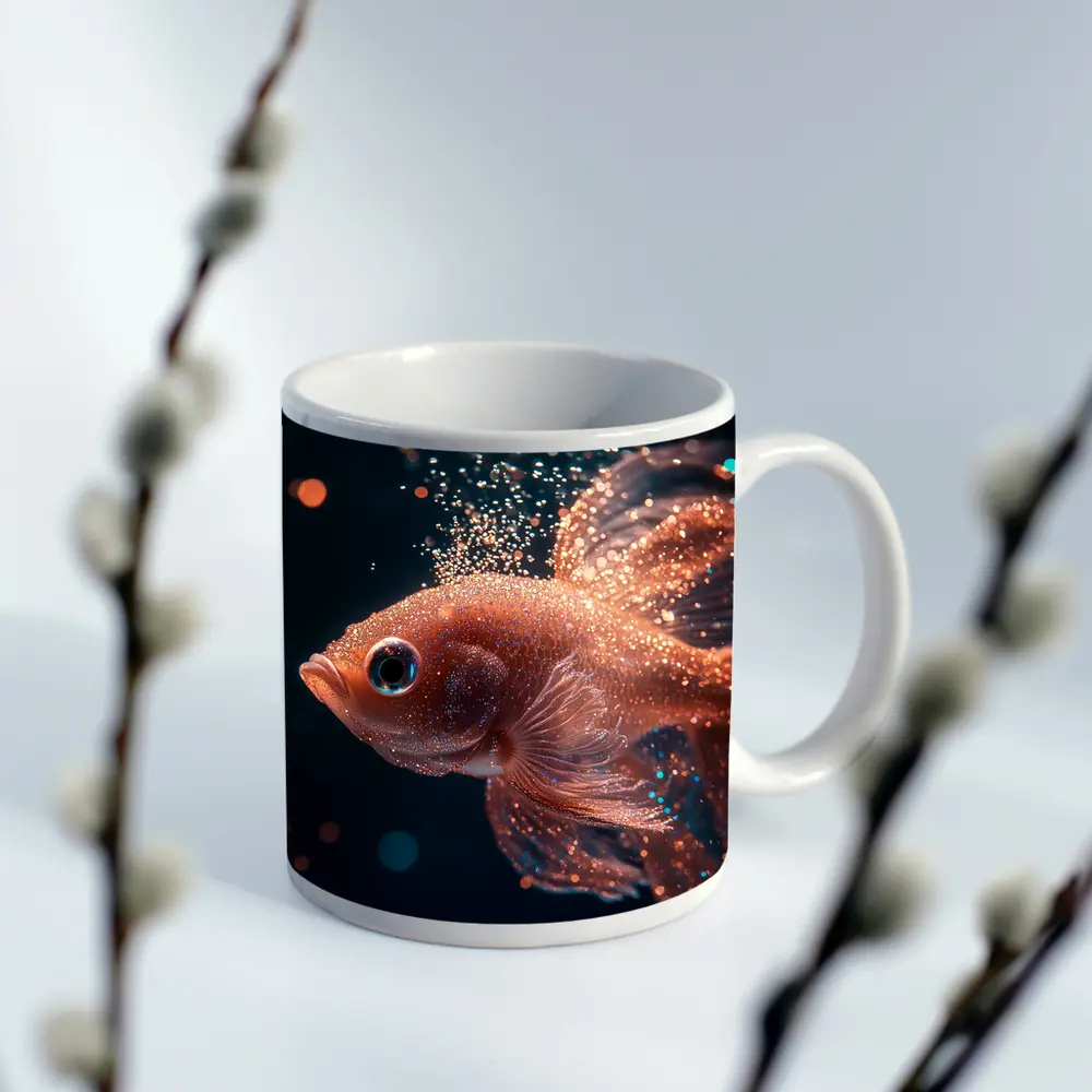 Rose Gold Betta Fish Dark Bokeh Background – Mugs