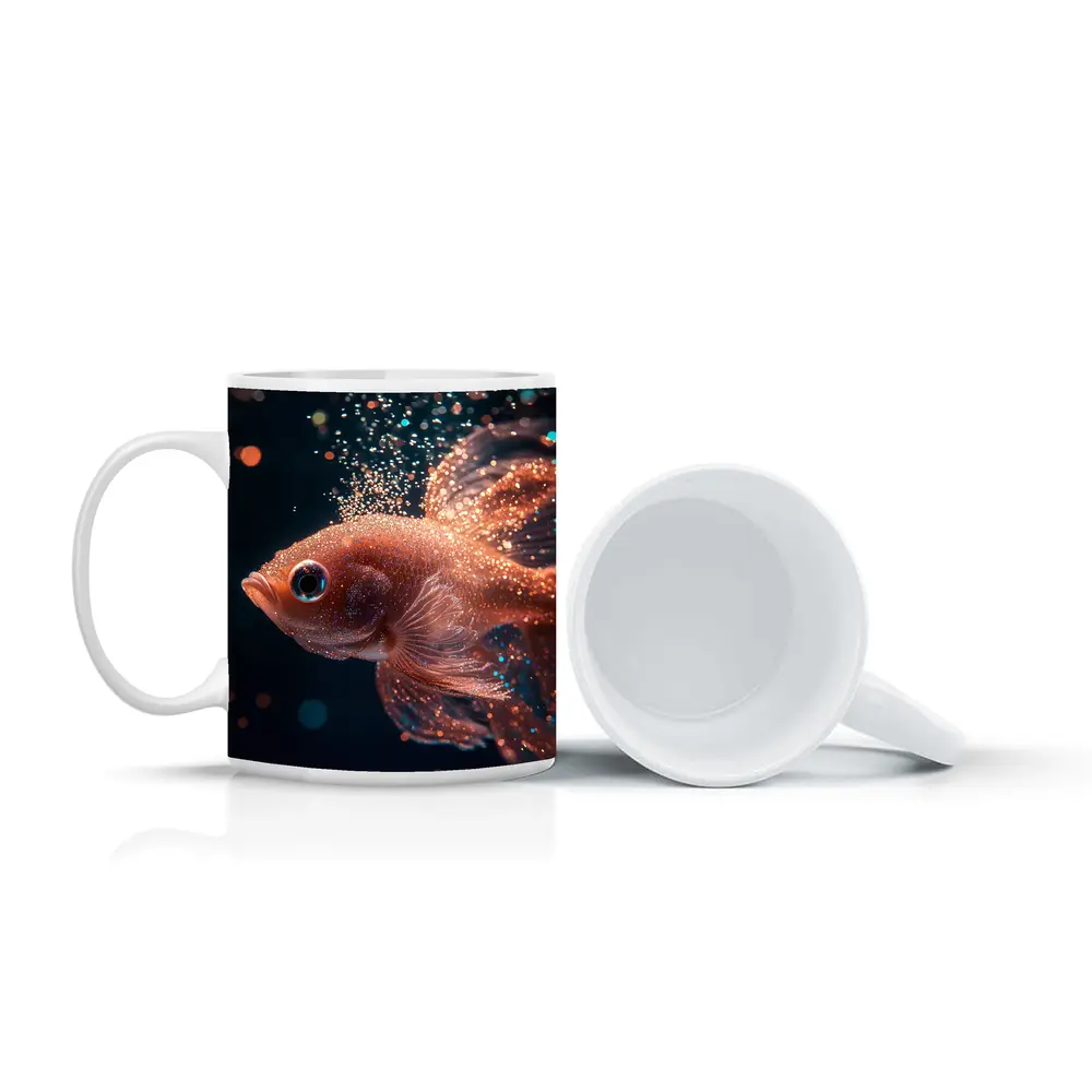 Rose Gold Betta Fish Dark Bokeh Background – Mugs