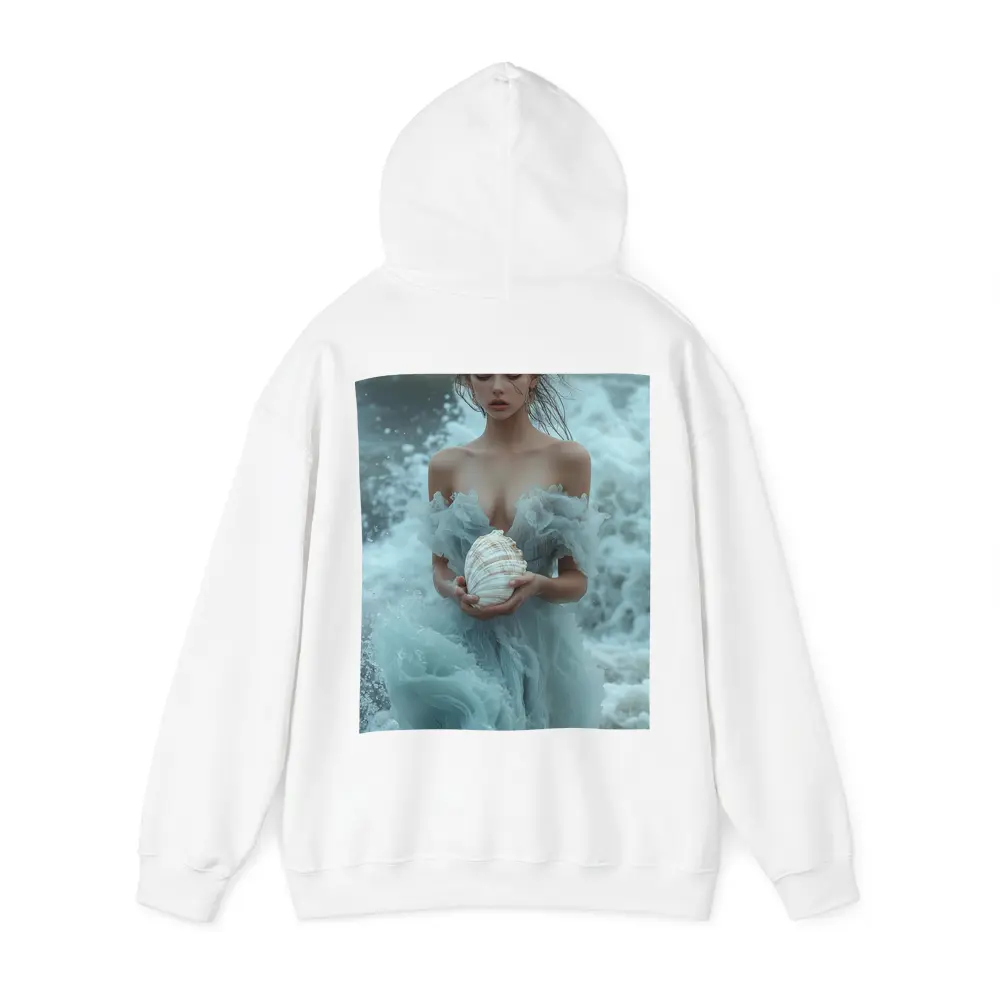 Woman in Blue Dress Holding Sea Shell – Hoodies