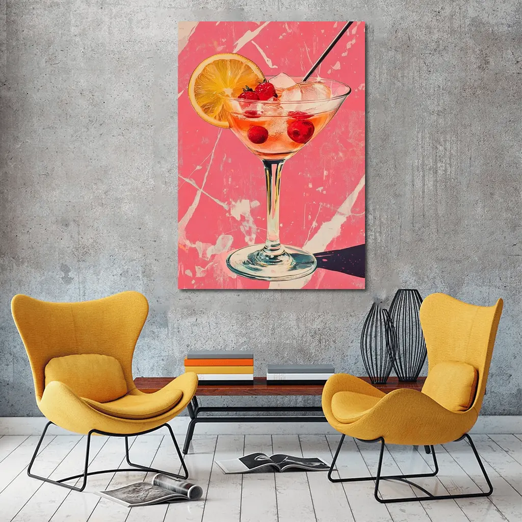 Pink Cocktail Glass Retro Pop Art – Wall Art