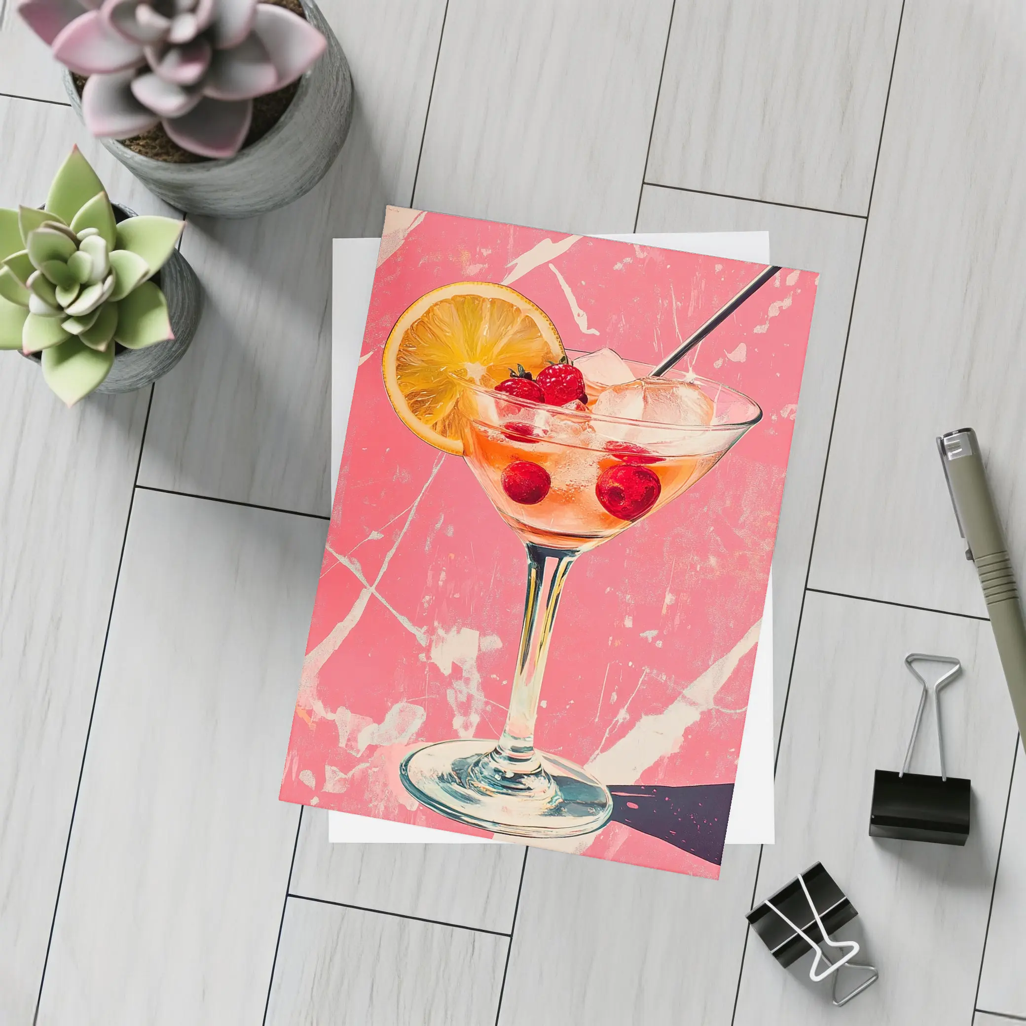 Pink Cocktail Glass Retro Pop Art – Postcards