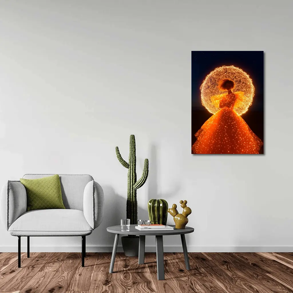 Glowing Orange Gown Woman Starry Night – Wall Art