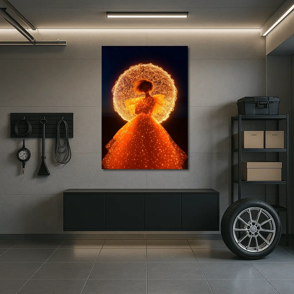 Glowing Orange Gown Woman Starry Night – Wall Art