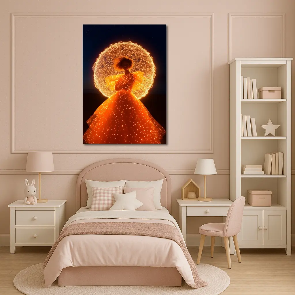 Glowing Orange Gown Woman Starry Night – Wall Art