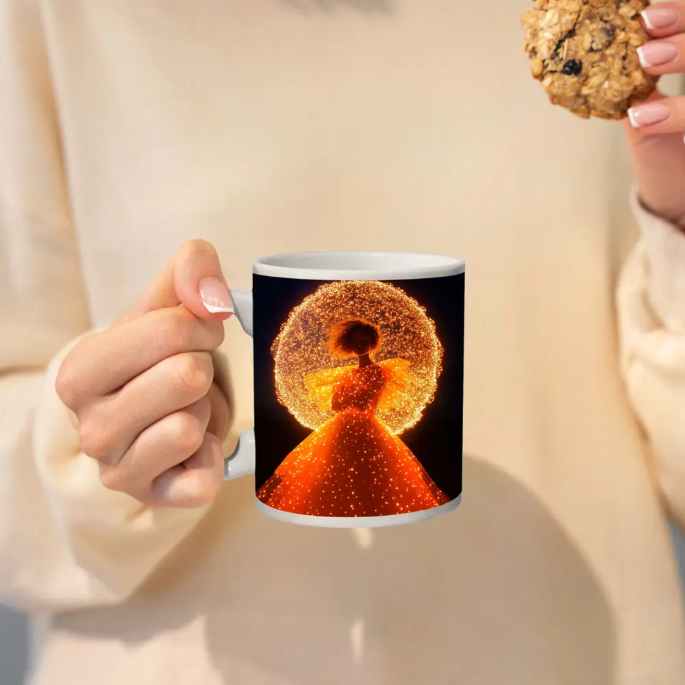 Glowing Orange Gown Woman Starry Night – Mugs