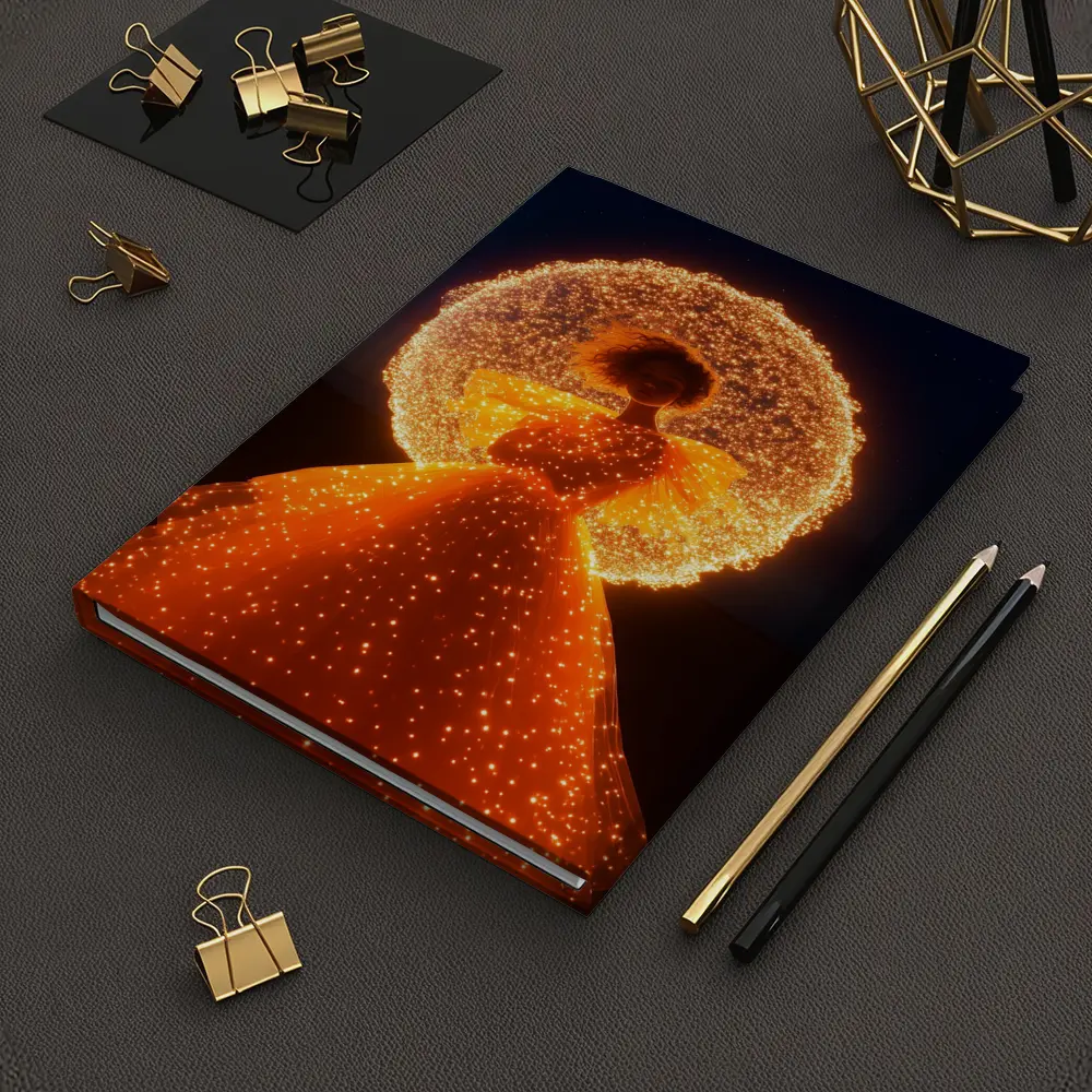 Glowing Orange Gown Woman Starry Night – Notebooks