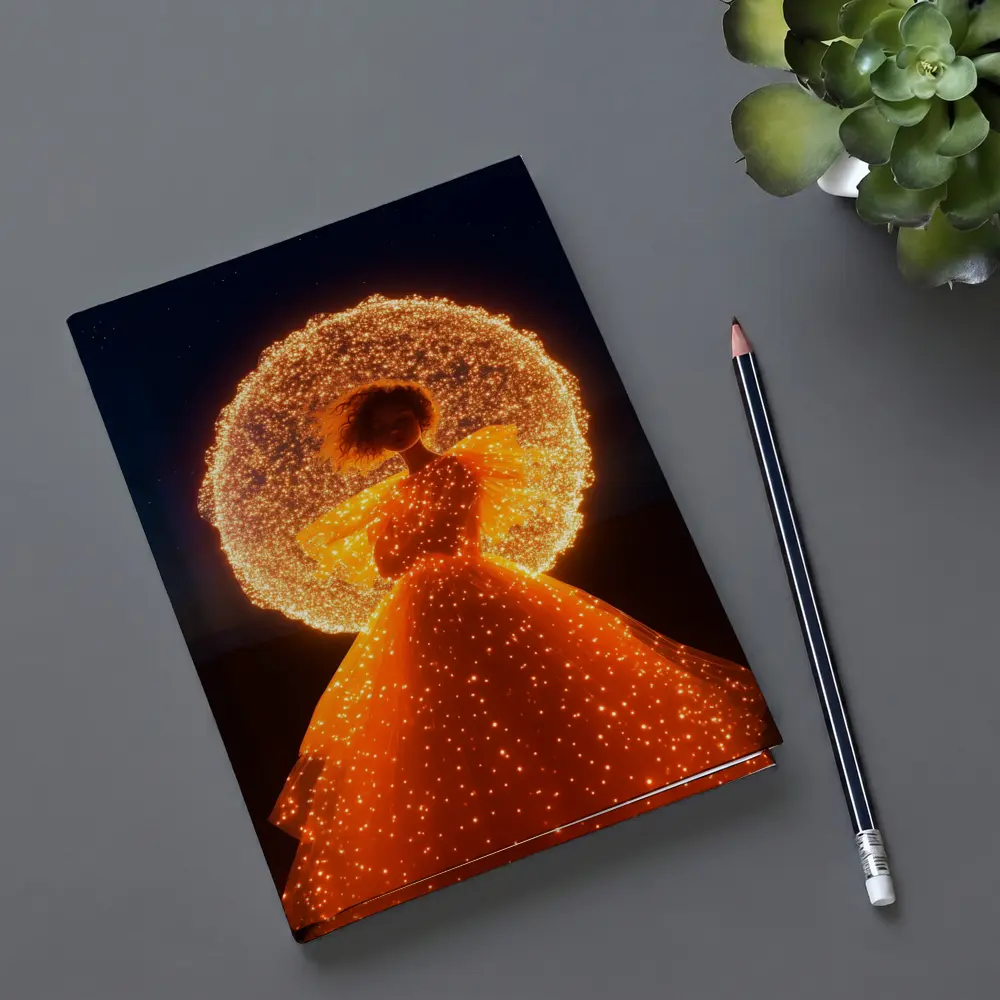 Glowing Orange Gown Woman Starry Night – Notebooks