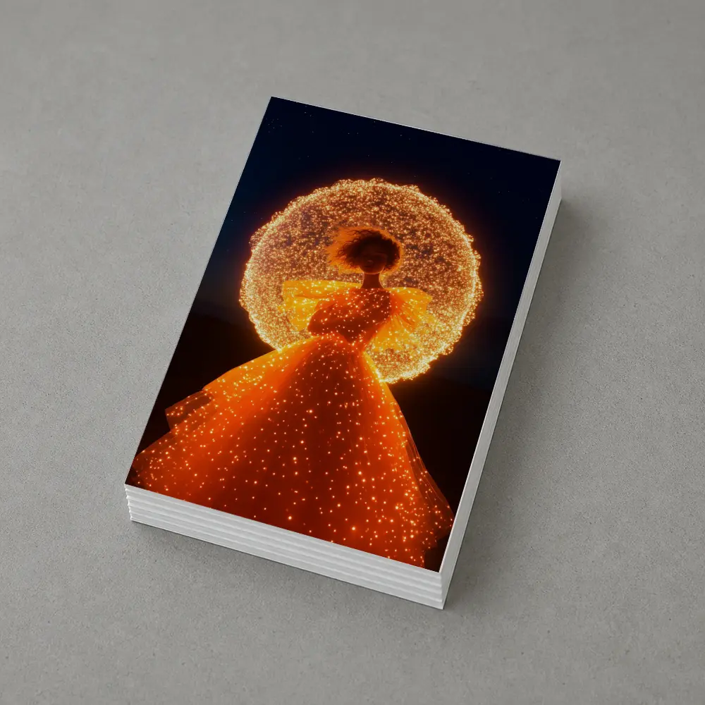 Glowing Orange Gown Woman Starry Night – Postcards
