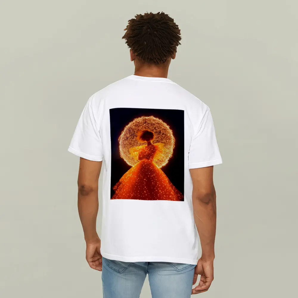 Glowing Orange Gown Woman Starry Night – T-Shirts