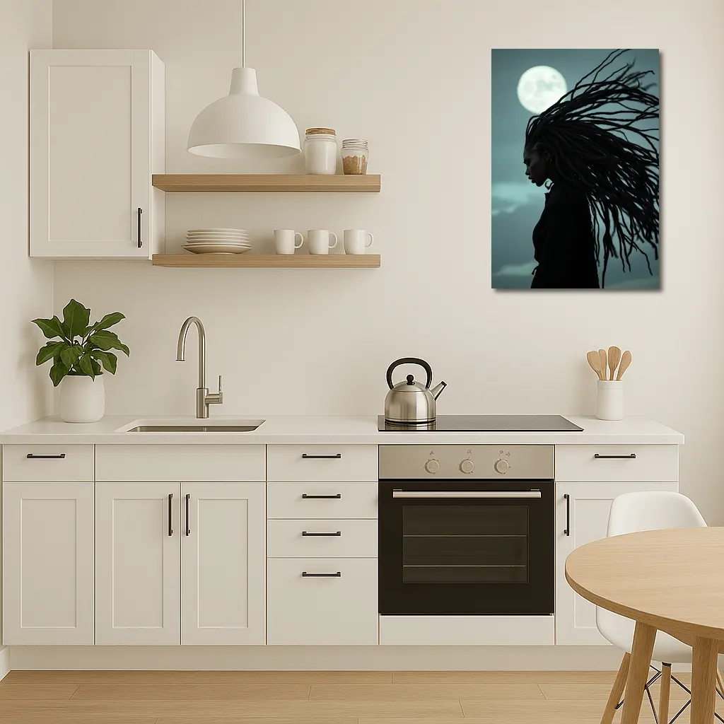 Woman Dreadlocks Wind Full Moon Night – Wall Art