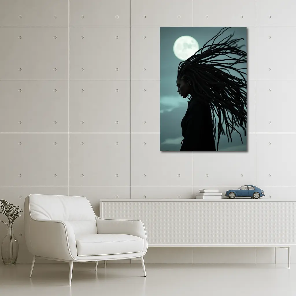 Woman Dreadlocks Wind Full Moon Night – Wall Art