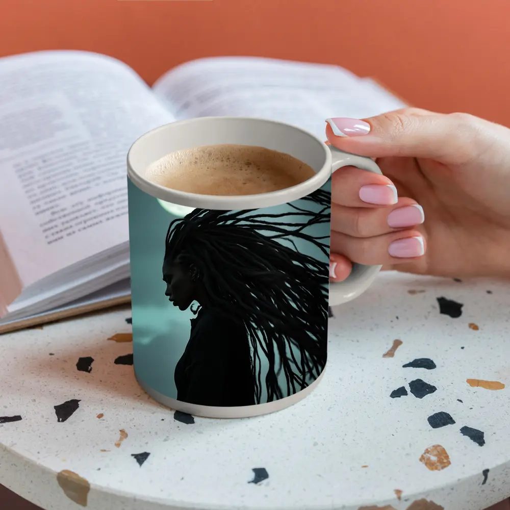 Woman Dreadlocks Wind Full Moon Night – Mugs