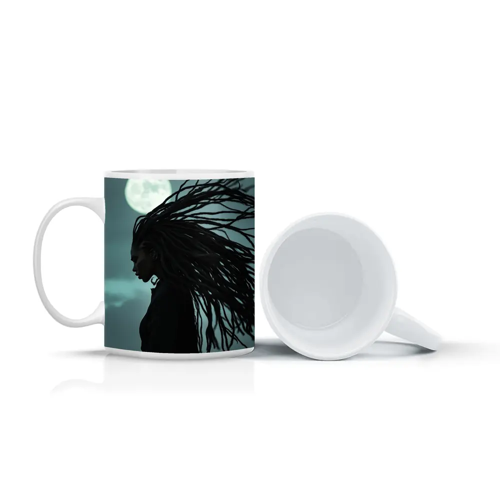 Woman Dreadlocks Wind Full Moon Night – Mugs