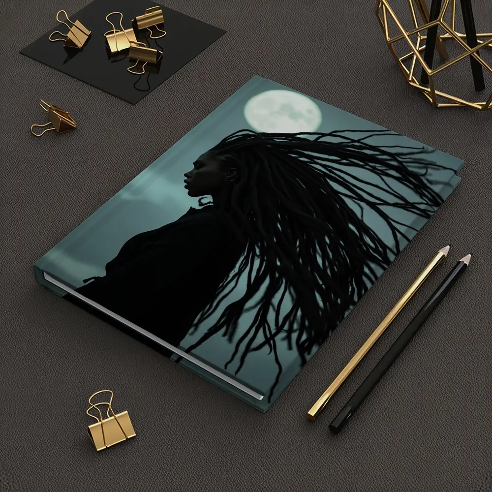 Woman Dreadlocks Wind Full Moon Night – Notebooks