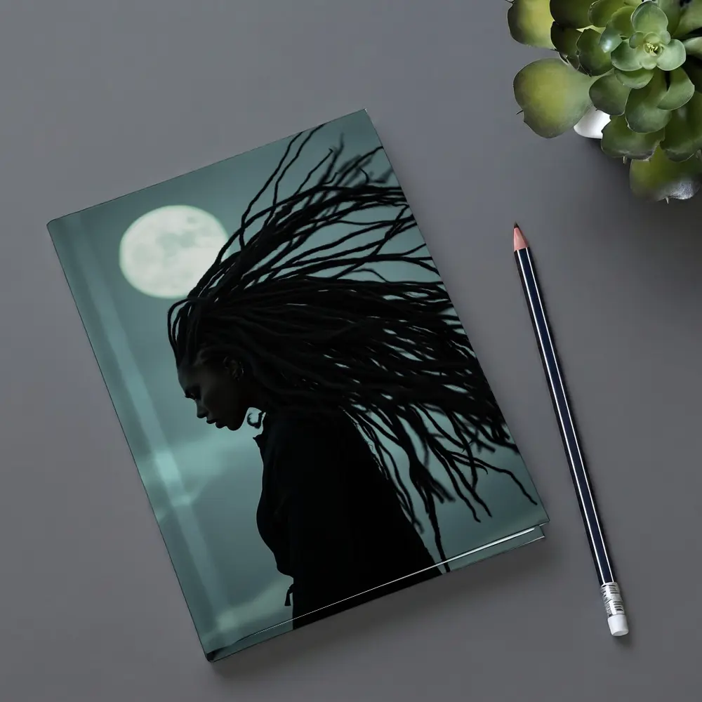 Woman Dreadlocks Wind Full Moon Night – Notebooks