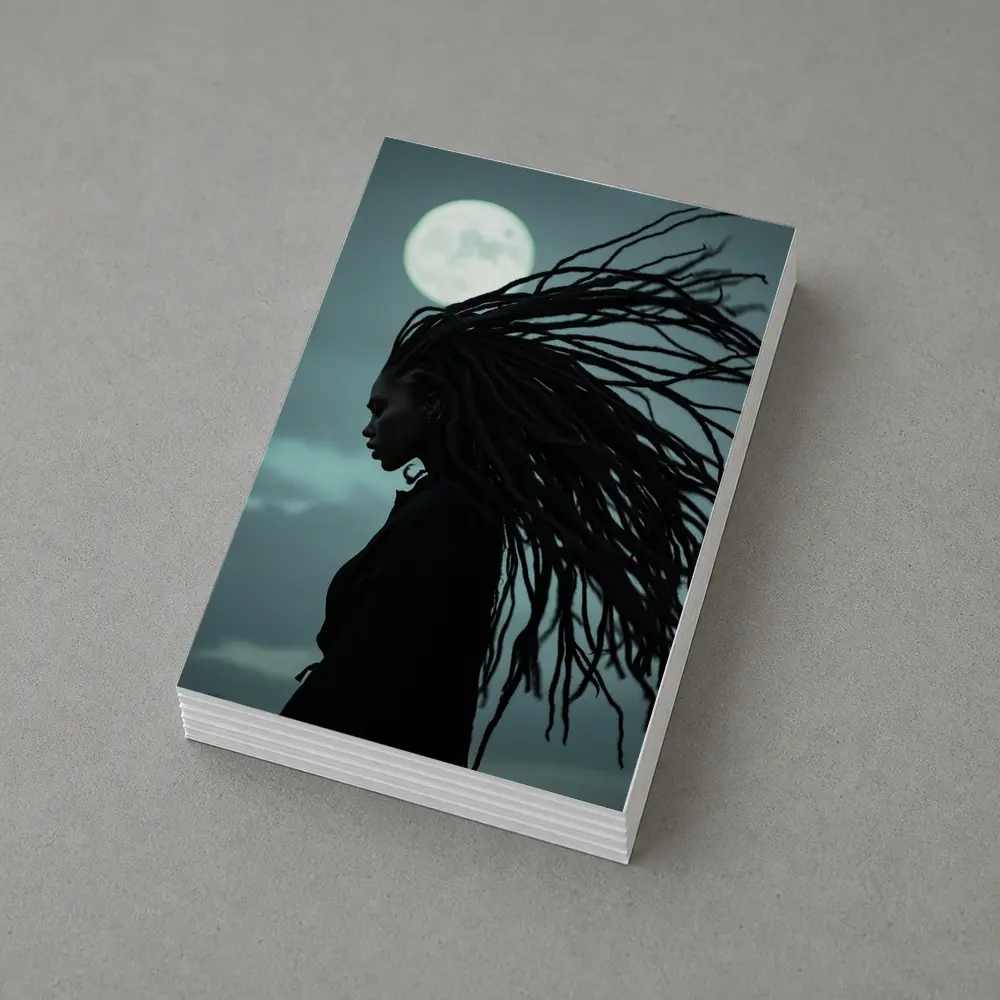 Woman Dreadlocks Wind Full Moon Night – Postcards
