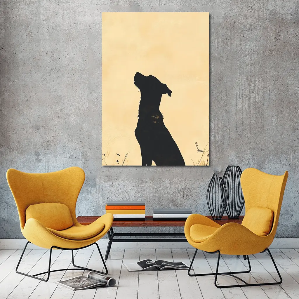 Dog Silhouette Howling Golden Beige Background – Wall Art