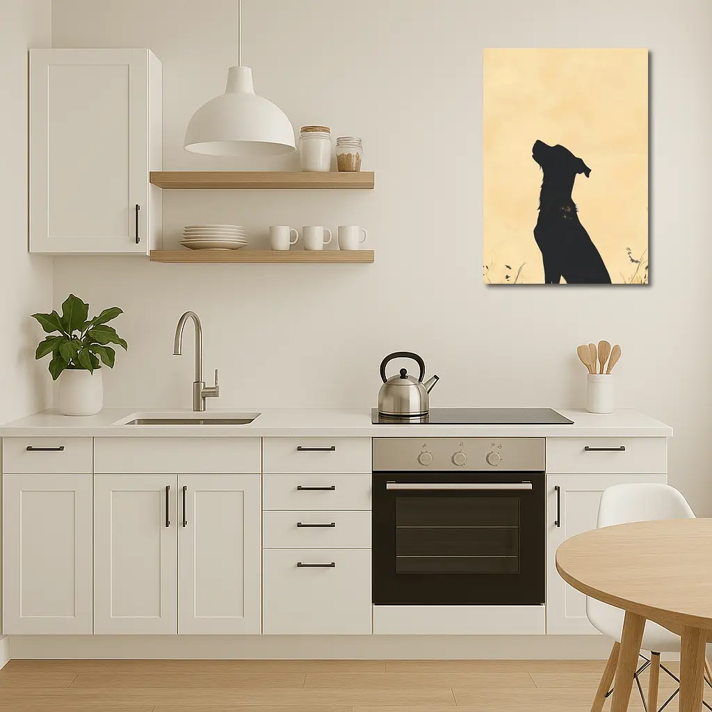 Dog Silhouette Howling Golden Beige Background – Wall Art