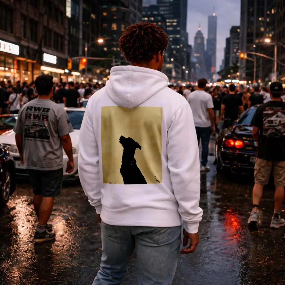 Dog Silhouette Howling Golden Beige Background – Hoodies