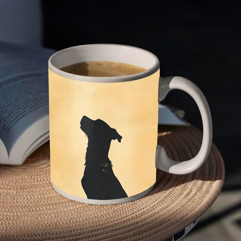 Dog Silhouette Howling Golden Beige Background – Mugs