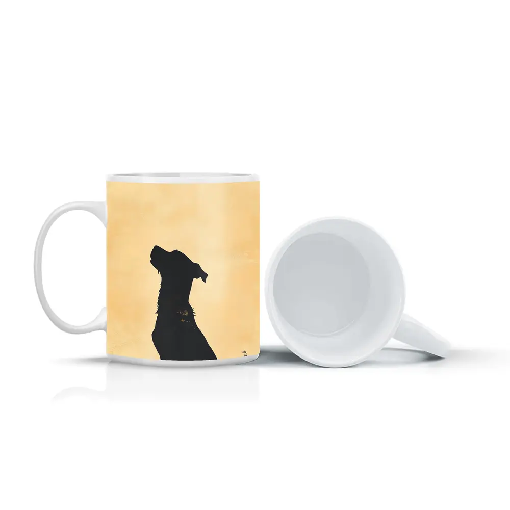 Dog Silhouette Howling Golden Beige Background – Mugs