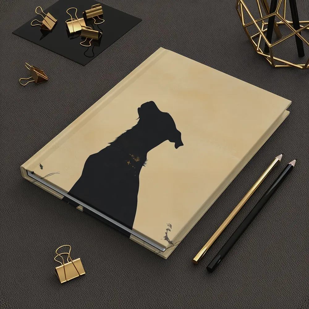 Dog Silhouette Howling Golden Beige Background – Notebooks