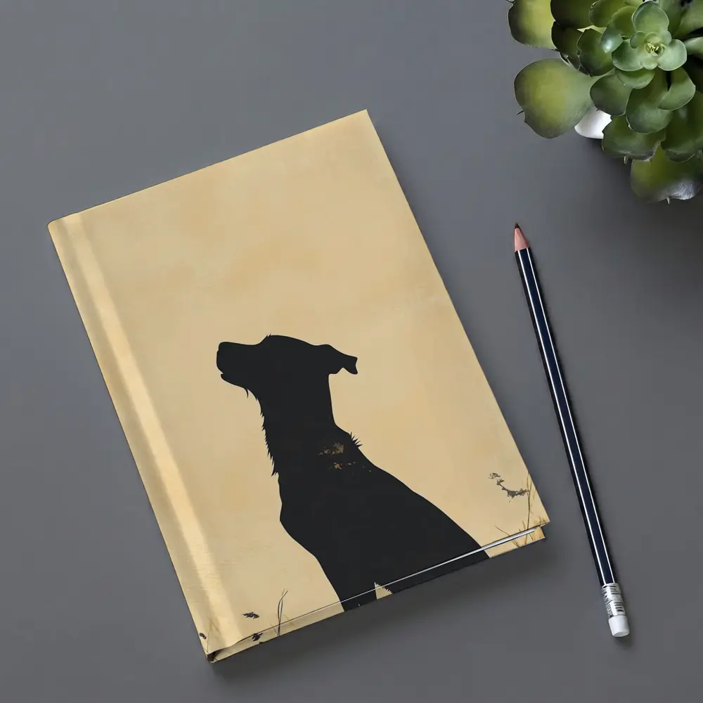 Dog Silhouette Howling Golden Beige Background – Notebooks