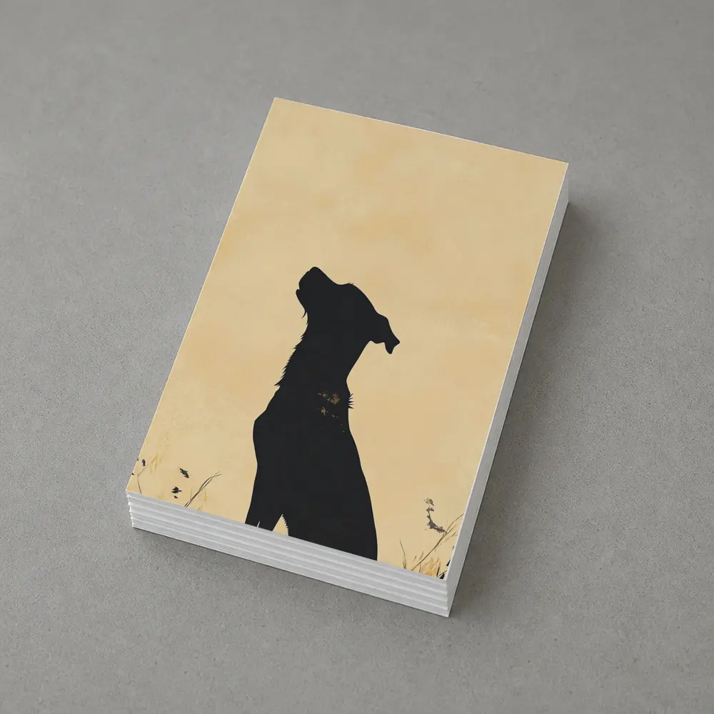 Dog Silhouette Howling Golden Beige Background – Postcards