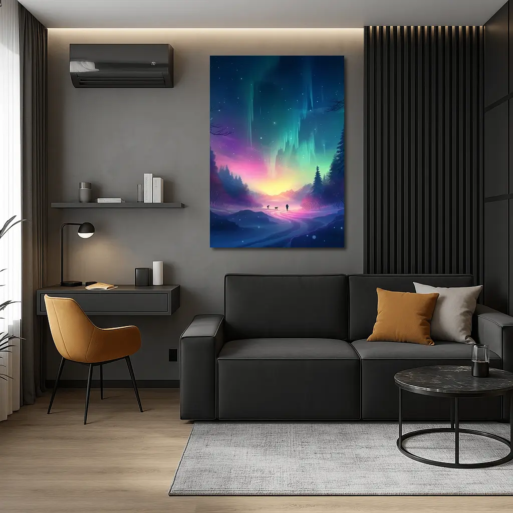 Northern Lights Winter Forest Night Walk – Wall Art