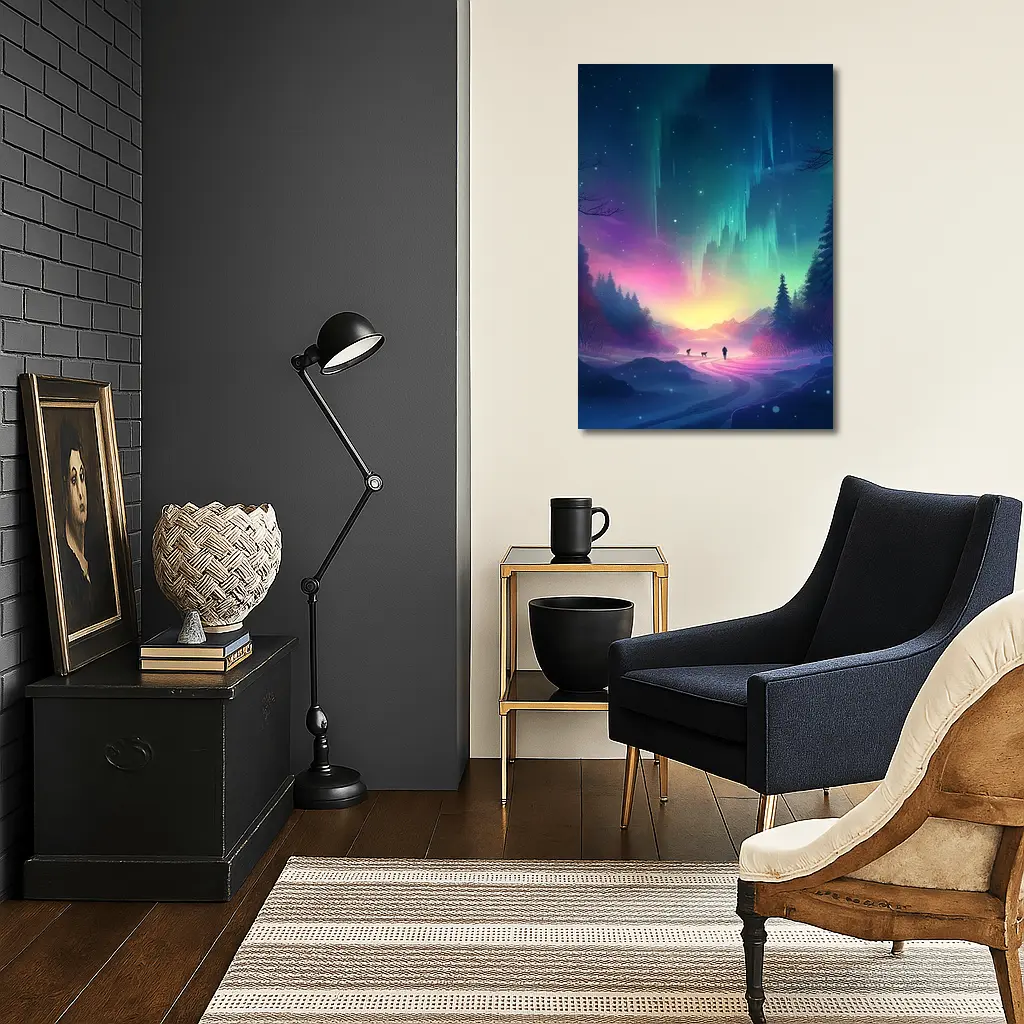 Northern Lights Winter Forest Night Walk – Wall Art