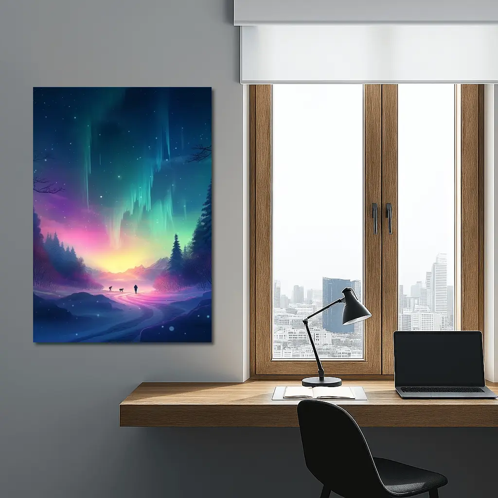 Northern Lights Winter Forest Night Walk – Wall Art