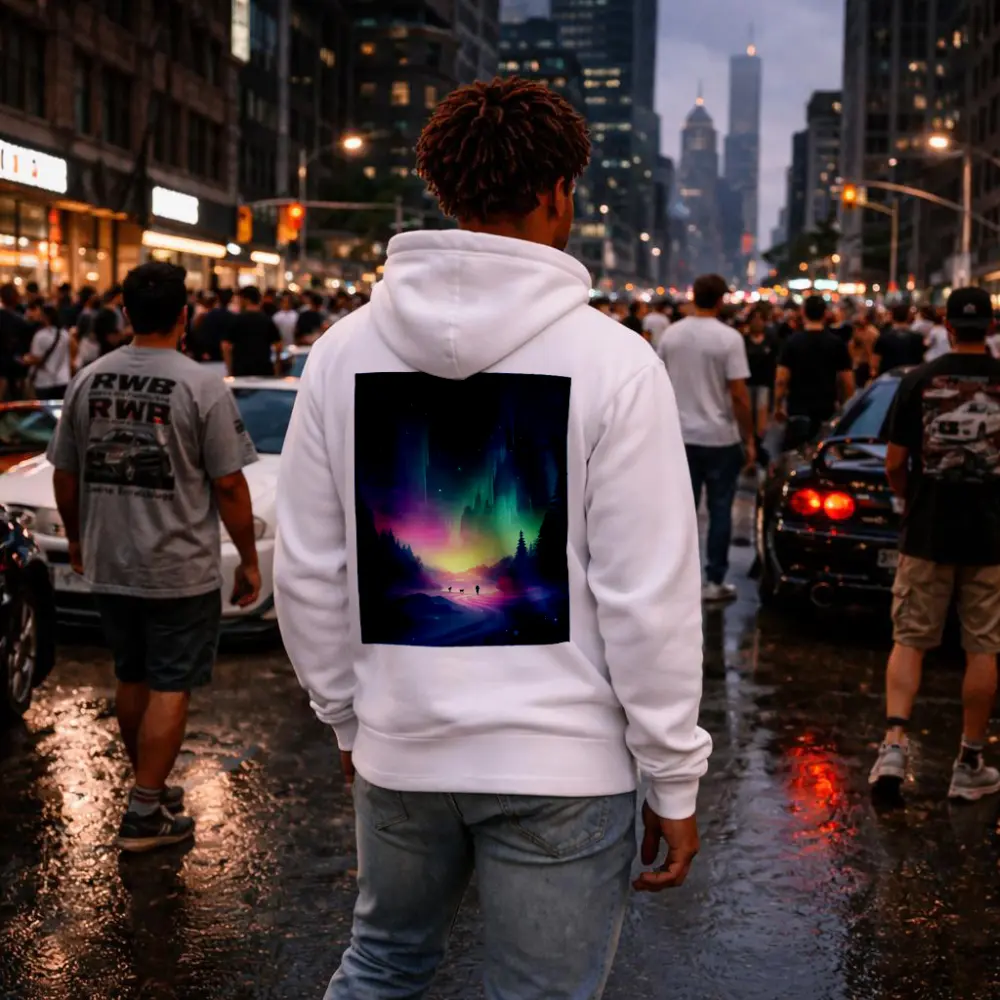 Northern Lights Winter Forest Night Walk – Hoodies