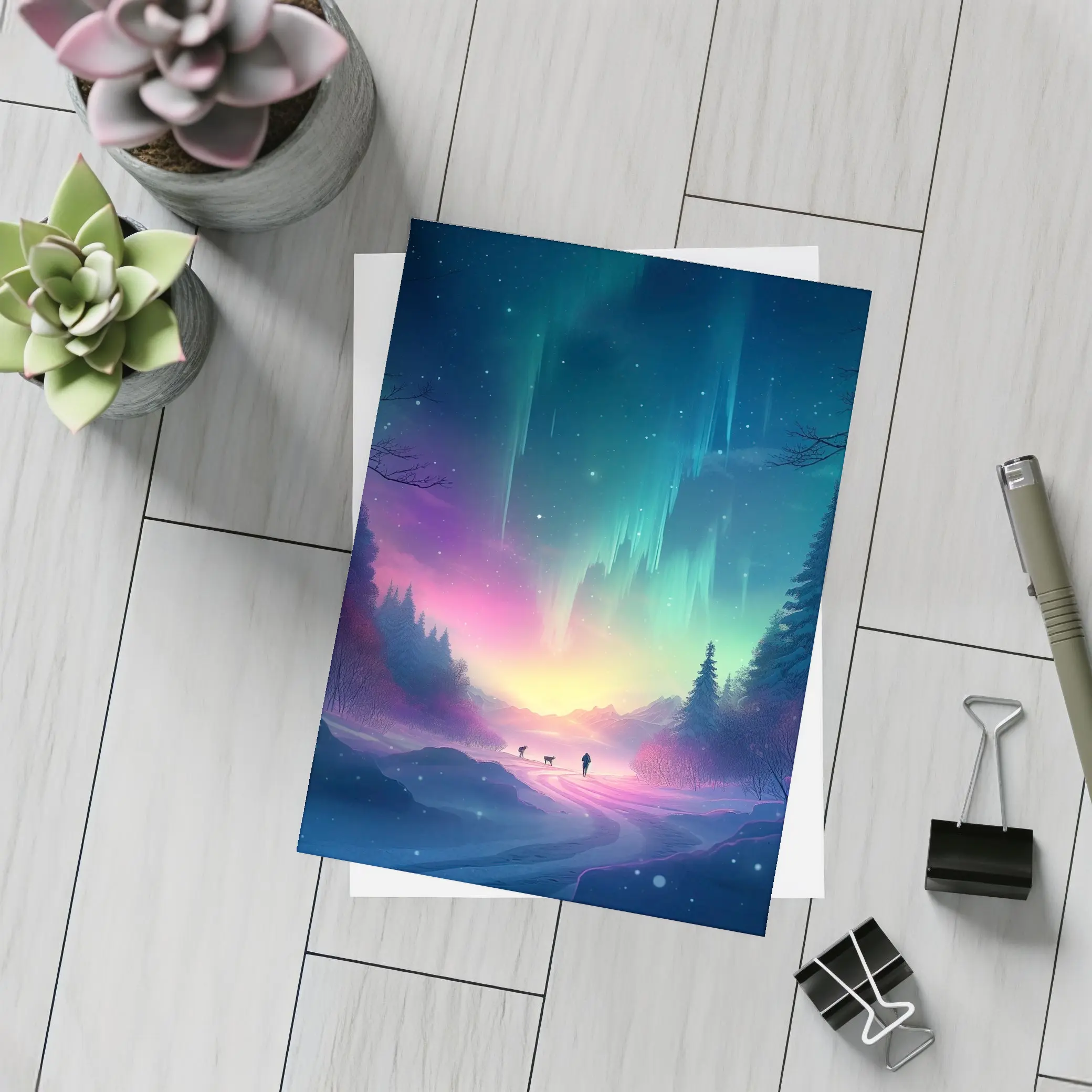 Northern Lights Winter Forest Night Walk – Postcards