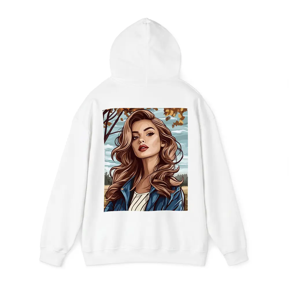 Comic Style Woman Autumn Park Portrait – Hoodies