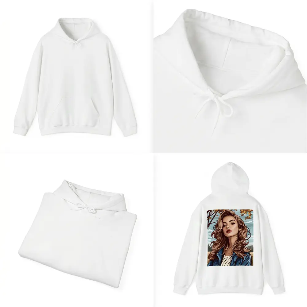 Comic Style Woman Autumn Park Portrait – Hoodies