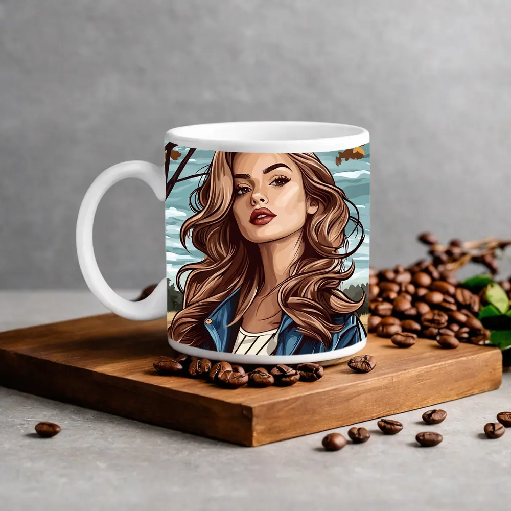 Comic Style Woman Autumn Park Portrait – Mugs