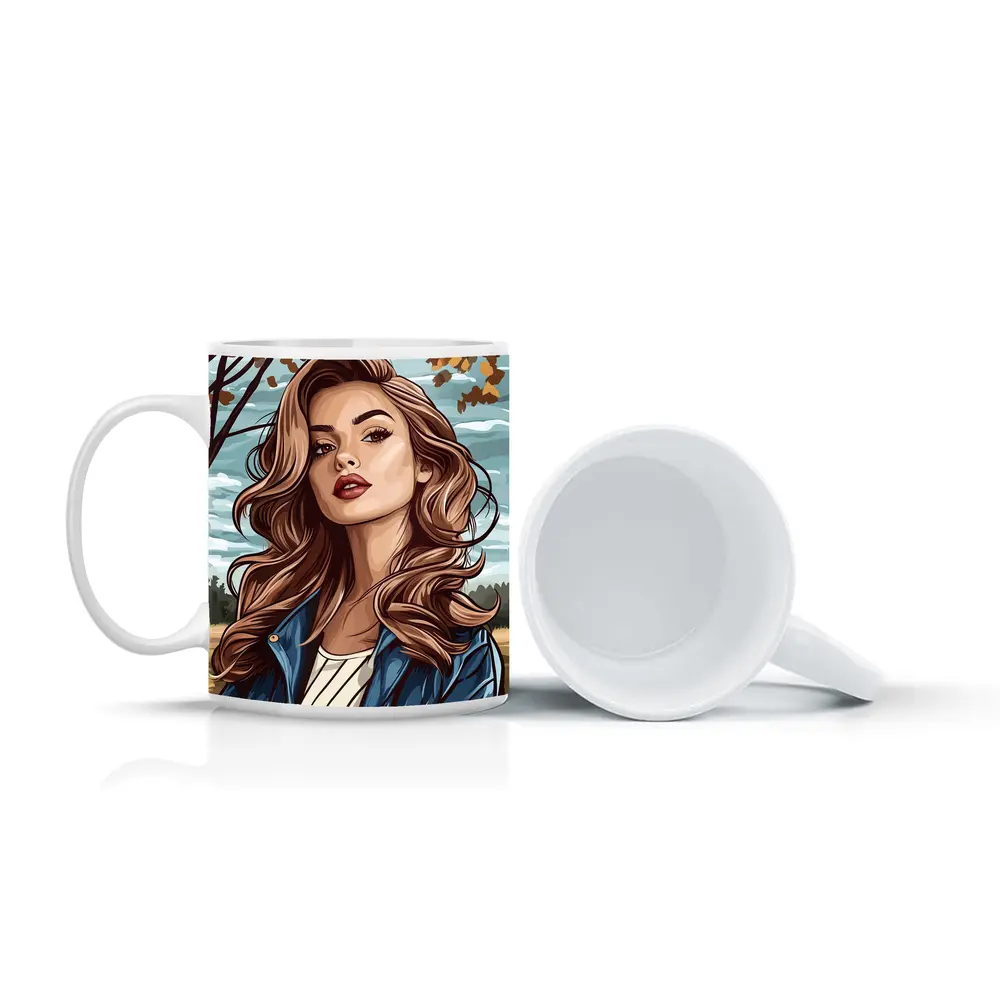 Comic Style Woman Autumn Park Portrait – Mugs