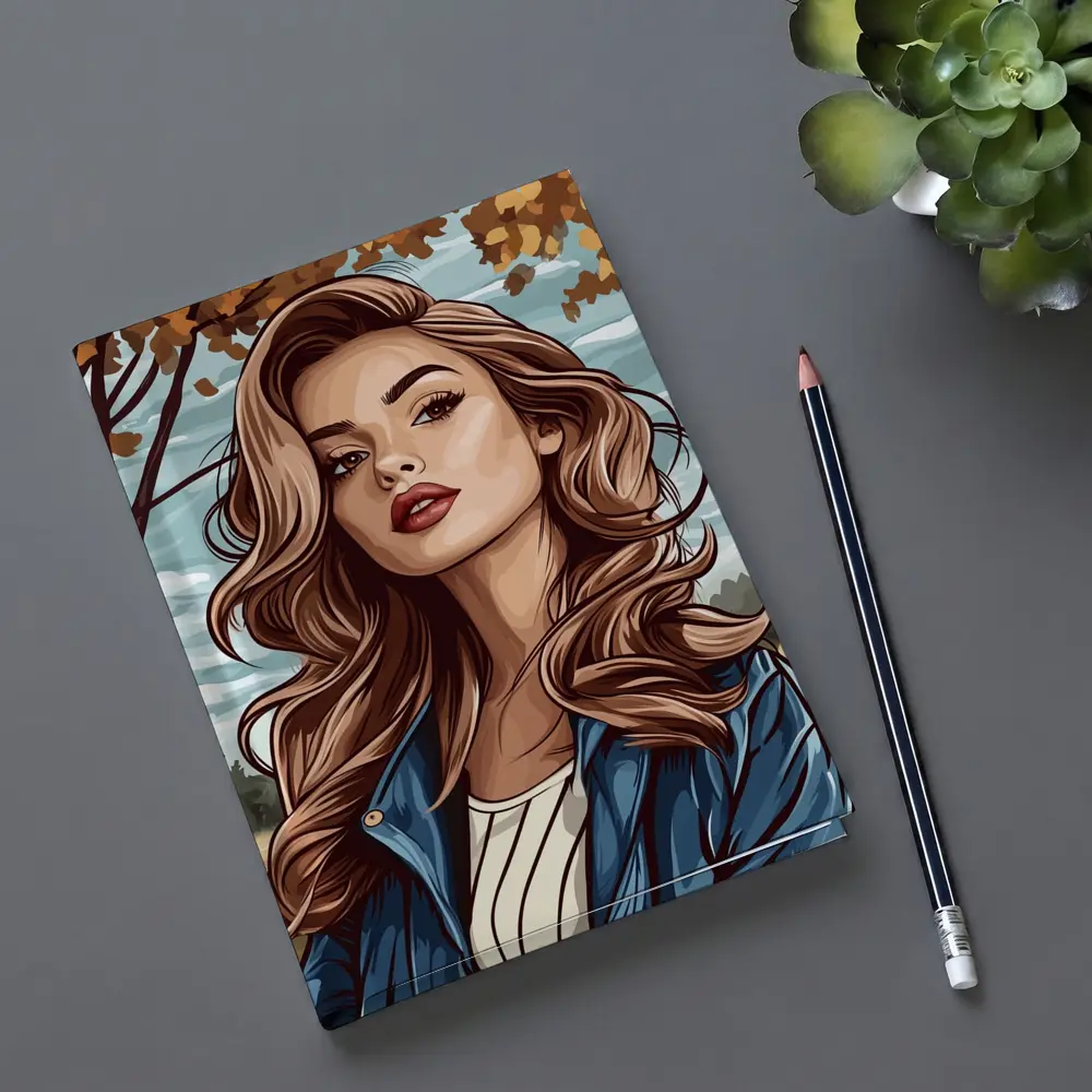 Comic Style Woman Autumn Park Portrait – Notebooks